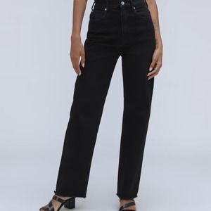 Everlane Jeans Womens 29R The Way High Jean Low Stretch Black Denim Raw Hem